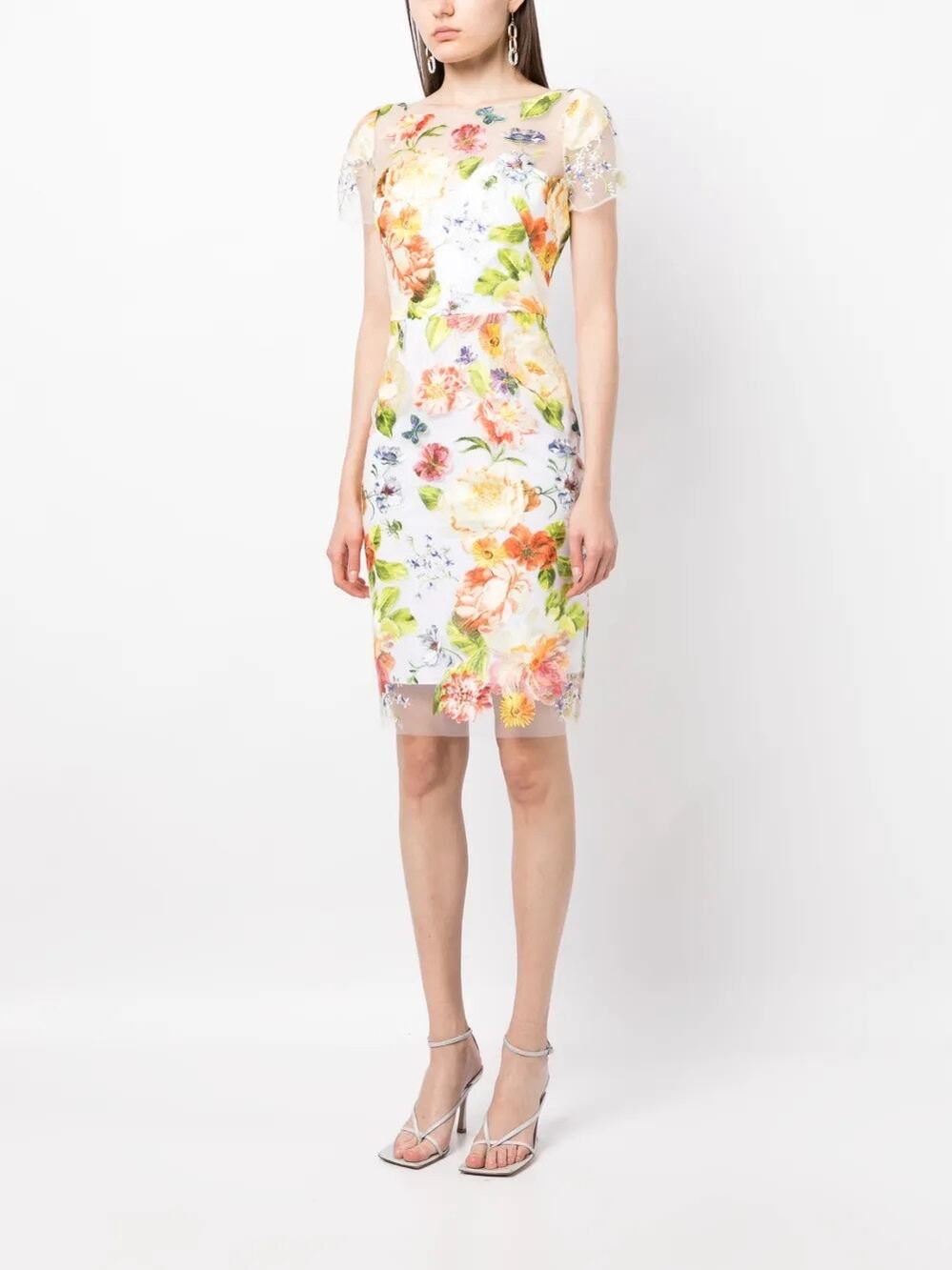 Marchesa Notte Embroidered Floral Sheath Dress Size 8
